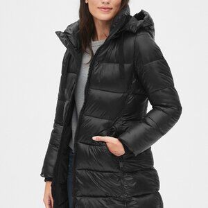 GAP Women's Detachable Hood ColdControl Max Puffer Coat Size S In Black
